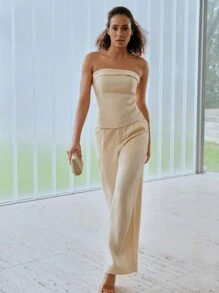 MOTF PREMIUM 麻質襯裡折疊管身上衣,後背皺摺設計 - 黃色 - 查看 8