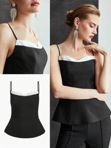 MOTF PREMIUM Hai tông màu Lay động Cami ngọn - màu đen - Xem 9