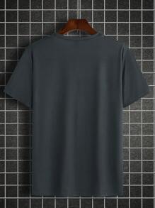 Manfinity LEGND 男士獅子印花短袖t恤,夏季休閒 - 深灰色 - 查看 2