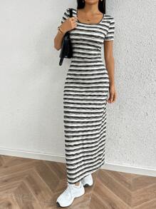 Seusyu Women's Spring/Summer Color Block Striped Long Dress - Multicolor - View 2