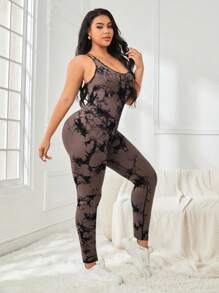Easithlete Plus Tie Dye Sports Jumpsuit - Coffee Brown - View 5