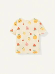 Cozy Pixies Conjunto De Pijama Ajustado Para Bebés Niñas Con Estampado De Frutas, Camiseta De Manga Corta Con Cuello Redondo Y Pantalones, 3 Piezas
