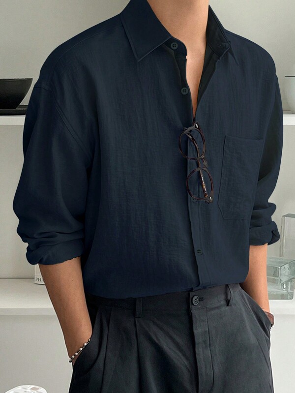 DAZY Men's Plain Casual Long Sleeve Shirt For Spring And Summer