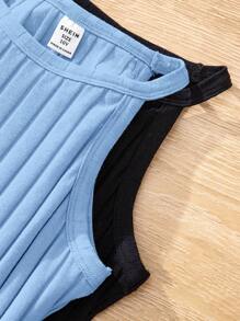SHEIN 2 Pièces/ensemble Robe D'été Pour Filles Adolescentes Sportives, Douce Et Fraîche En Tricot Massif À Bretelles Croisées