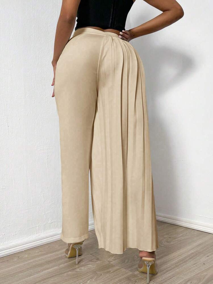 Women Fashion High-Waisted Solid Color Wide-Leg Pleated Pants