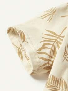 Cozy Pixies Baby Boy's Four Pieces Sports Style Set Including Leaf Pattern Round Neck Short Sleeve Top And Casual Shorts Matching Set