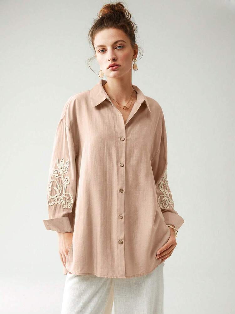 Camice con texture di lino, motivo a rose da vacanza, azionati a manovella