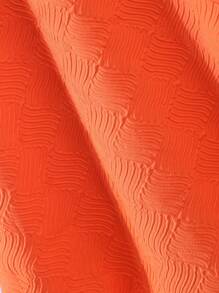 SHEIN Vestido informal de manga corta con contraste de malla para niñas preadolescentes, incluye bolso - Naranja - Ver 4