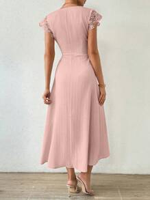 Chiquease Women's Summer Solid Color Lace Patchwork Empire Waist Dress - Pink - View 2