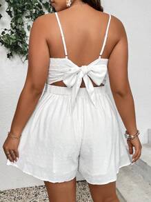 Franclia Plus Size Boho Summer Deep V-Neck Twist Back Tie Strap Romper
