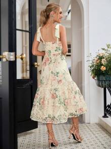 Simplee Women's Spaghetti Strap Lace Print Elegant Dress, Party Gown, Wedding Guest Dress, Birthday Outfit