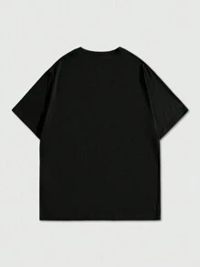 ROMWE MEN Street Life 男款夏天休閒口字和十字印花t恤 - 黑色 - 查看 2