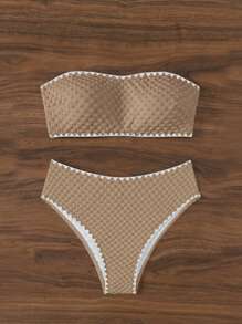 SHEIN Swim Bộ bikini băng đô không dây màu trơn dành cho nữ đi biển mùa hè dành cho kỳ nghỉ - màu nâu - Xem 4