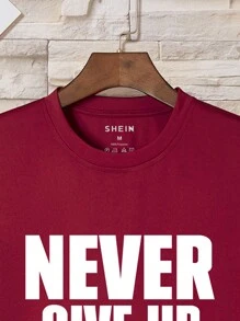 男士夏季休閑短袖字母印花t恤 - 酒紅色 - 查看 3