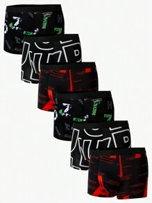 Men's Contrast Color Letter Print Boxer Briefs (6pcs/Set) - Multicolor - View 3