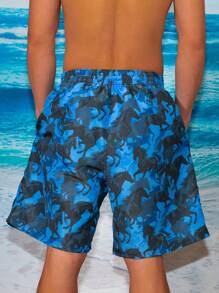 Surfspeed Shorts de plage à cordon de serrage avec impression aléatoire pour hommes - Bleu azur - Voir 2