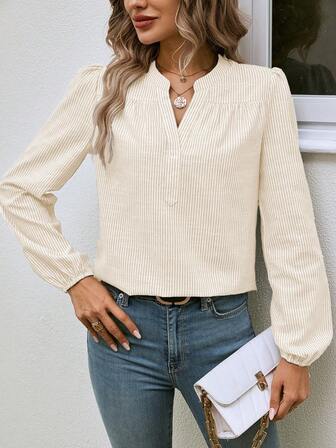 SHEIN Privé 女式露襠領條紋花卉印花休閑長袖襯衫