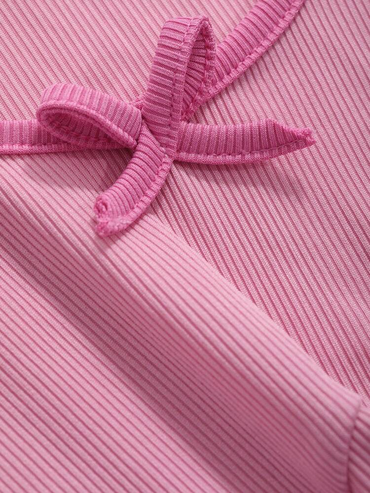 Bow Knot Decorated Cropped Slim Fit T-Shirt For Summer Leisure Valentine Valentine's Day