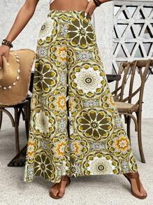 Breezaya Pantalones largos asimétricos de estilo informal y vacacional con estampado para mujer