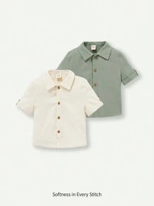 Cozy Pixies Baby Boy Soft Solid Color Casual Short Sleeve Shirt 2pcs/Set