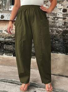 Breezaya Plus Dual Pocket Wide Leg Pants - Army Green - View 3
