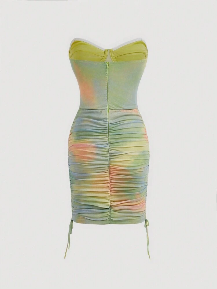 Summer Gradient Strapless Dress With Drawstring