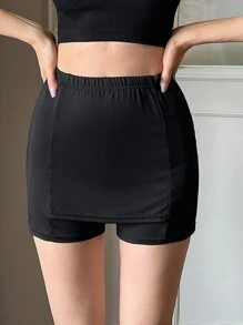 DAZY Shorts de seguridad elásticos de cintura negros contra rozaduras para mujeres, ideales para superposición