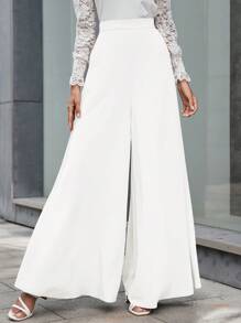 SHEIN LUNE 女士時尚純色寬鬆長褲 - 白色 - 查看 3