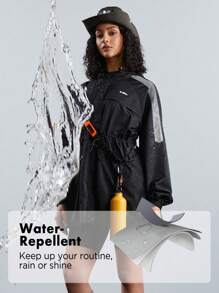 In My Nature Women's Outdoor Contrast Color Hooded Jacket With Drawstring Waist, Ideal For Hiking - Black - View 3