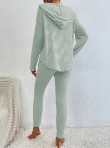 SHEIN Cottnline Casual Spring Hooded Sweater And Skinny Pants Set - Mint Green - View 2