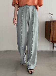 FRIFUL 女士时尚宽松舒适荷叶边阔腿裤 - 灰色 - 查看 5