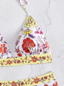 SHEIN Swim 女士花卉印花比基尼套装（已购买版权）夏日海滩 - 彩色 - 查看 3
