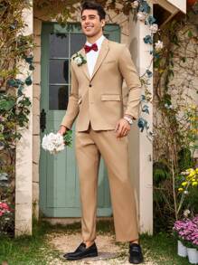 Calvornis Men's Patchwork Lapel Long Sleeve Suit Jacket And Trousers Set - Yellow - View 3