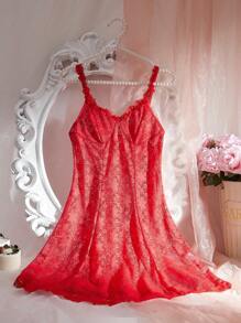 Váy ngủ Cami ren mùa hè có hoa tai dành cho nữ - Đỏ - Xem 1