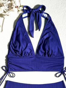 Swim Vcay Summer Beach Texture Halter Neck Bikini Set, Two-Piece - Royal Blue - View 6