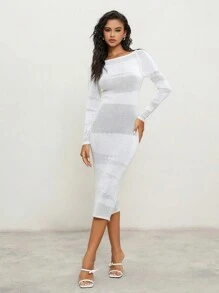 Anewsta Solid Color Women's Slim Fit Sweater Dress With Boat Neckline