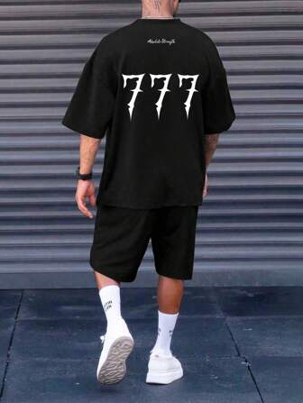 Manfinity LEGND 男士數字印花短袖t恤和短褲套裝