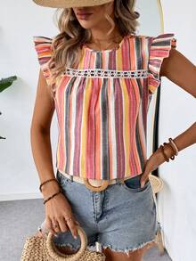 SHEIN LUNE Thoải mái Thoáng khí Retro Sọc đầy màu sắc Đúng mốt Giải trí Áo sơ mi Đối với Liên hoan âm nhạc Và Kỳ nghỉ - Nhiều màu - Xem 4