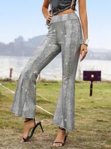 Allurite Spring/Summer Casual Crocodile Print Flare Pants For Music Festival - Multicolor - View 5