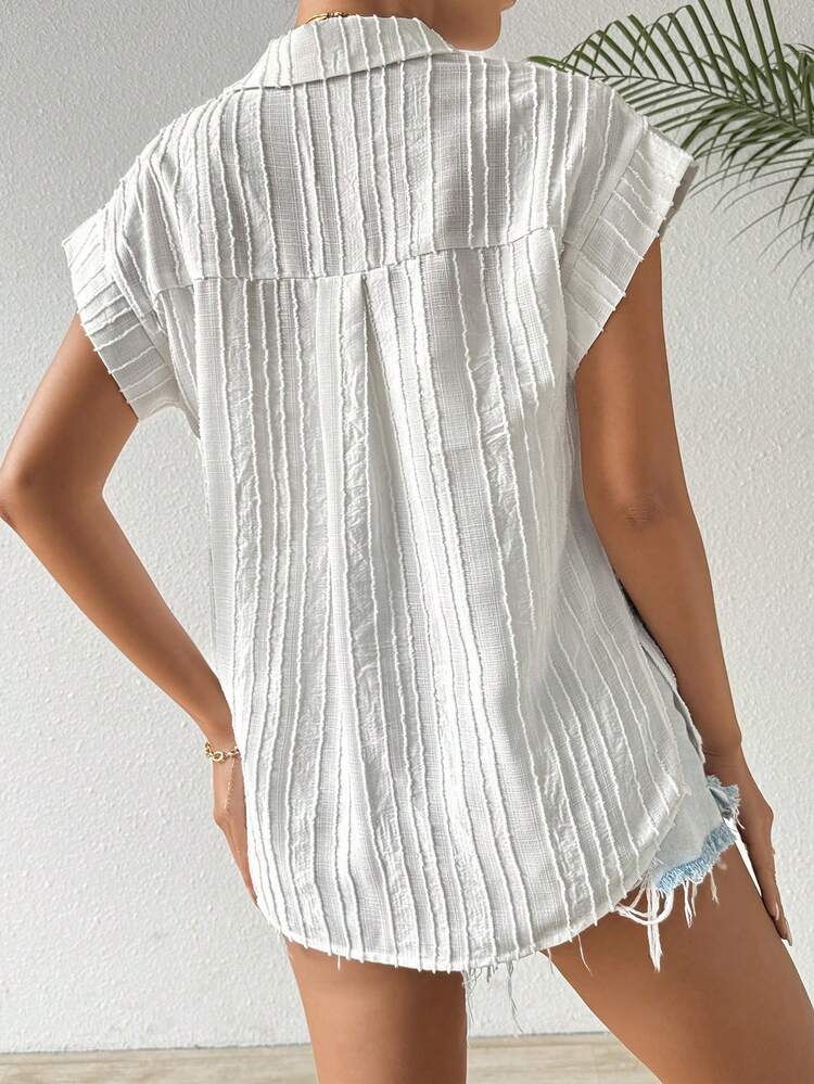 Women's Stylish Long-Sleeved Cutout Flower And Stripe Shirt