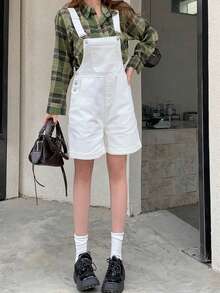 DAZY 女裝固色簡約日常牛仔工裝褲 - 米色 - 查看 3