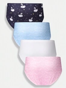 Tween Girl Set Of 4 Comfortable Triangle Panties With Cartoon Animal Print - Multicolor - View 2