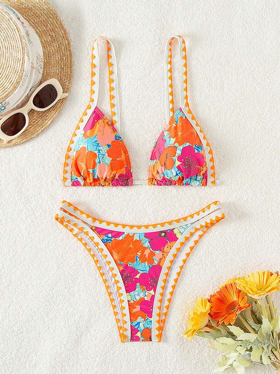 SHEIN Swim Mod Conjunto de bikini de dos piezas con estampado para
