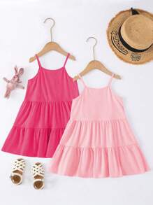 Elladie kids Cô Gái Trẻ Màu thuần Viền trùng điệp Không tay - Nhiều màu - Xem 2