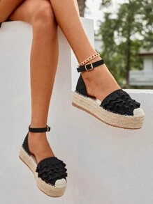 Styleloop Femeie Fringe Decor Pane de curte, Tesatura Curea la glezna Pantofi de vacanță Pantofi pentru vacanță de vară Reducere de vară Pantofi pentru întoarcere la școală Pantofi pentru studenți Boho Feels Vintage Cottage Core Frenchy Pantofi Halloween Vacanță de Anul Nou