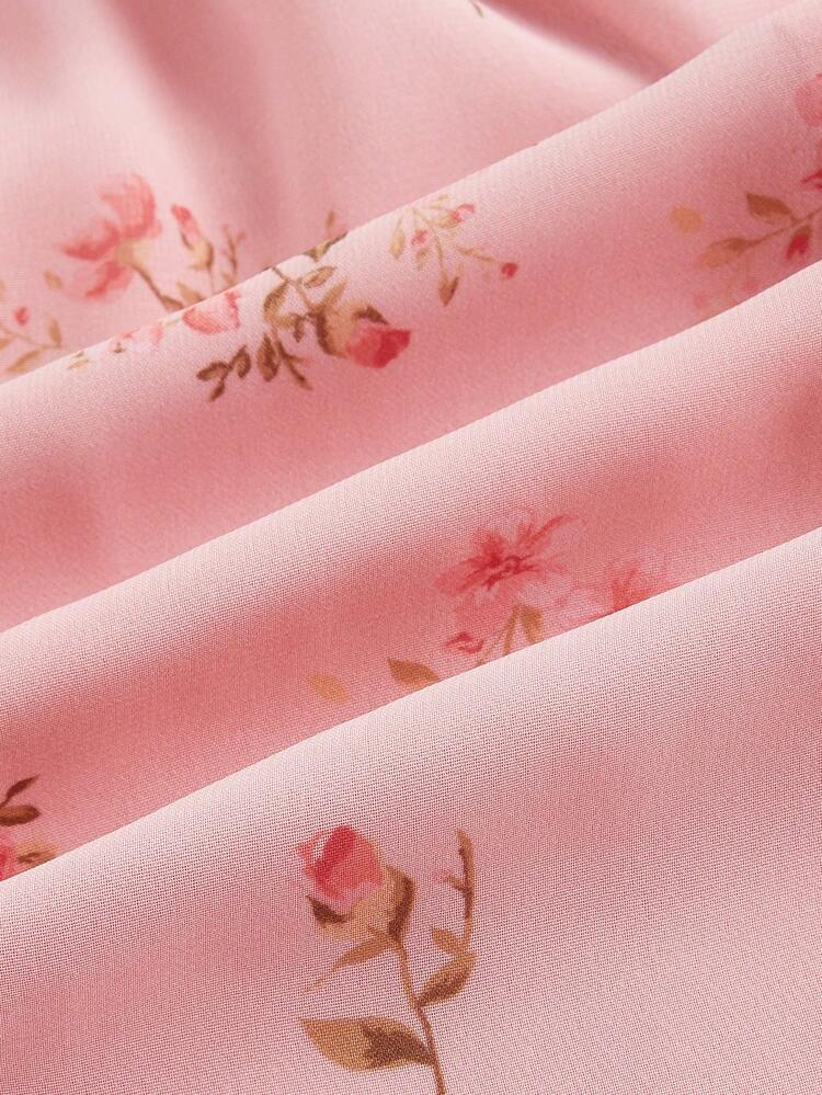 Summer Romantic Chiffon Floral Bubble Sleeves Women's Dress