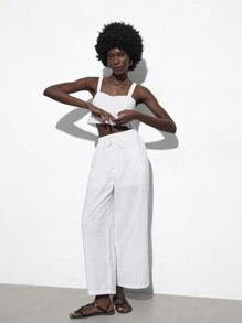 Maija Ensemble de haut à bretelles et de pantalon long de couleur unie pour femme - Blanc - Voir 4