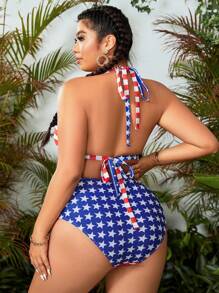 SHEIN Swim Curve Bộ bikini in hình cờ Mỹ mùa hè cỡ lớn cho nữ, ngày 4 tháng 7 - Nhiều màu - Xem 2