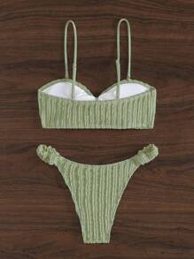 Swim Mod Summer Beach Women's Solid Color Textured Bikini Swimwear Set - Green - View 2
