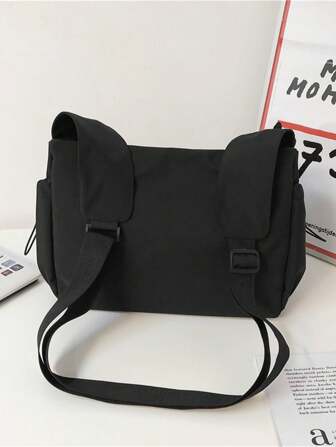 Damväska med stor kapacitet och berlocker, unisex axelväska i nylon med flera fickor och dragsko, vattentät, skolväska/universitetsväska